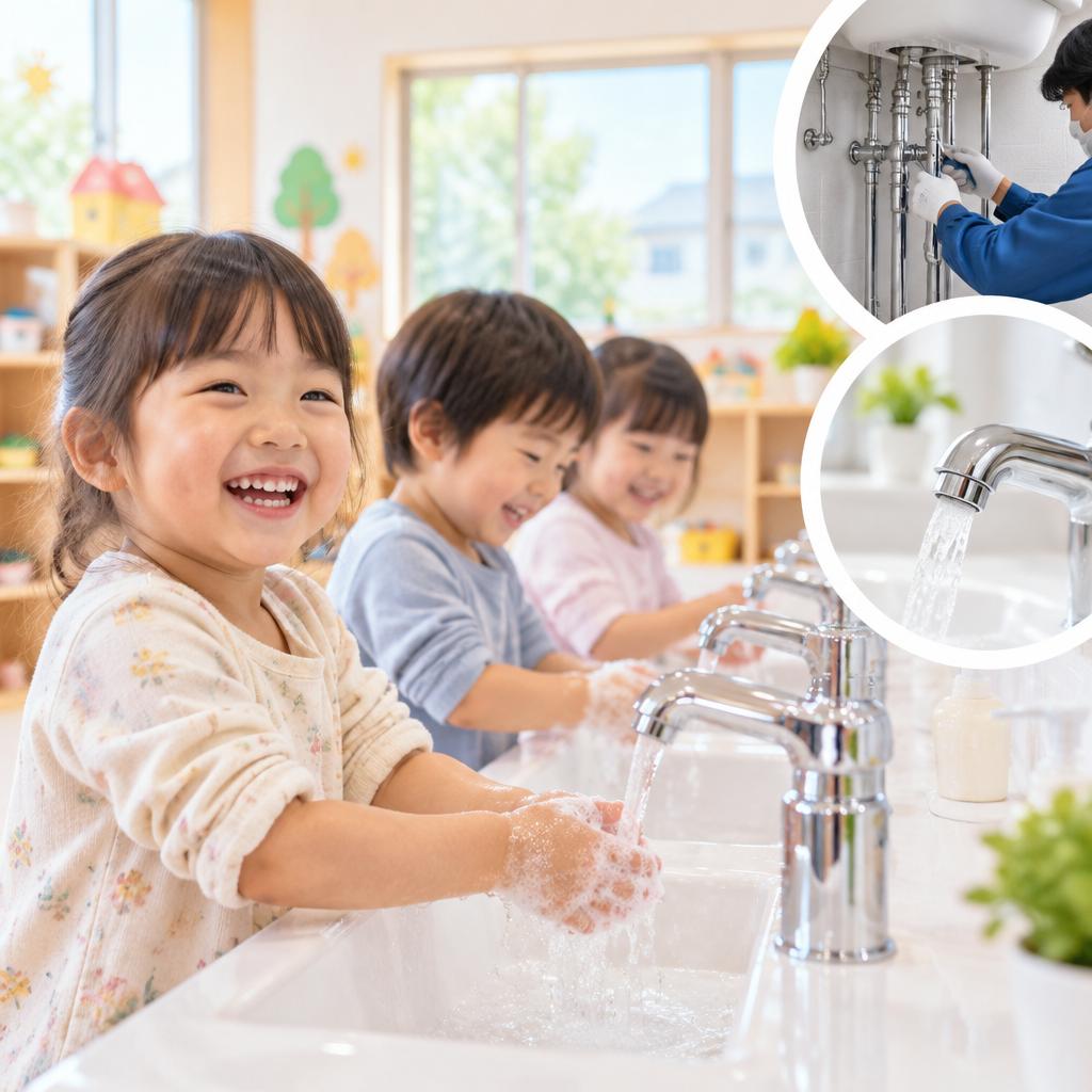 子どもたちの笑顔は、きれいな水から。保育園の水環境を、確かな水道工事と丁寧な水メンテナンスで支えます。