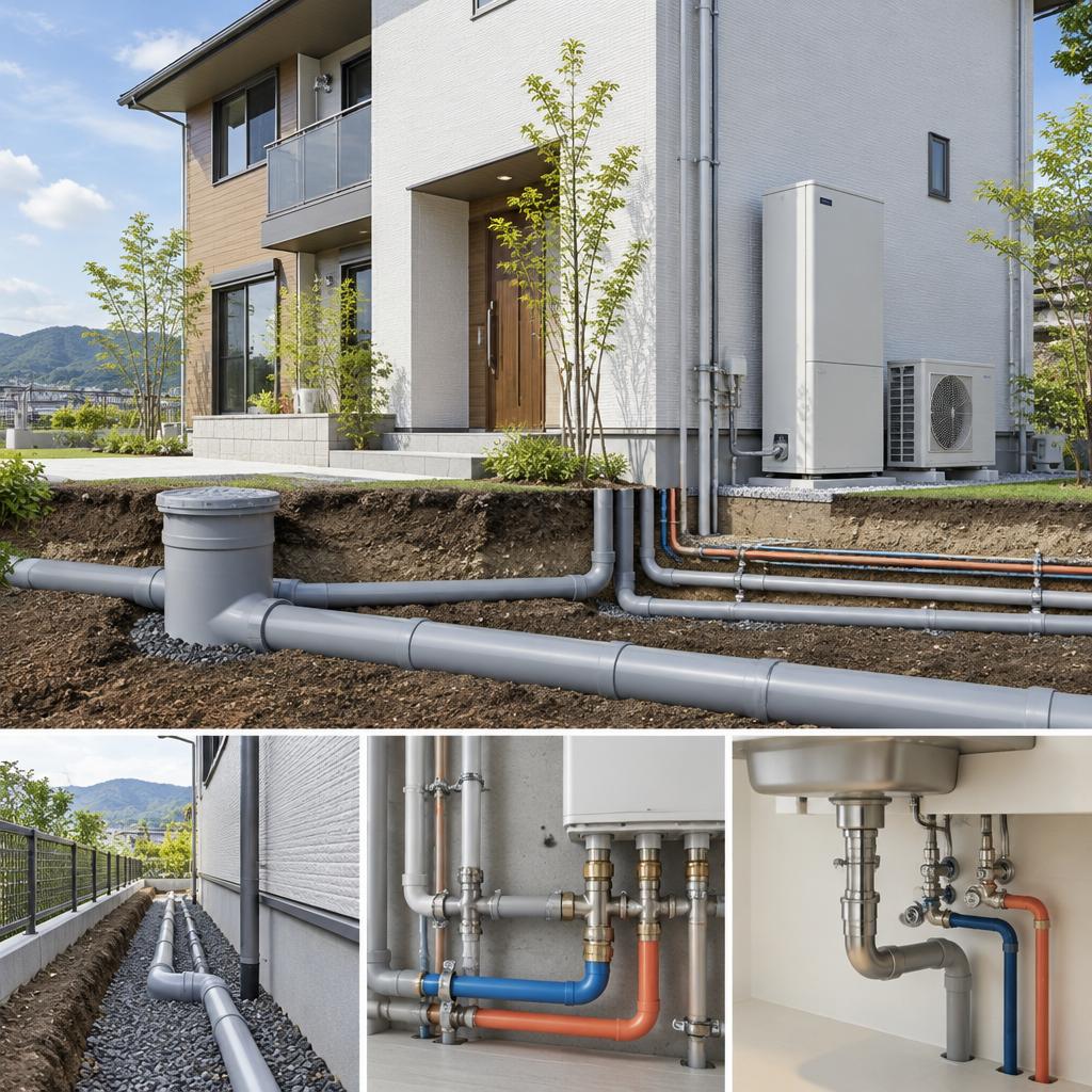 新築の完成度は、見えない配管で決まる。外部配管工事から給排水・給湯器まで、永興設備が大分の住まいを確かな技術で支えます。